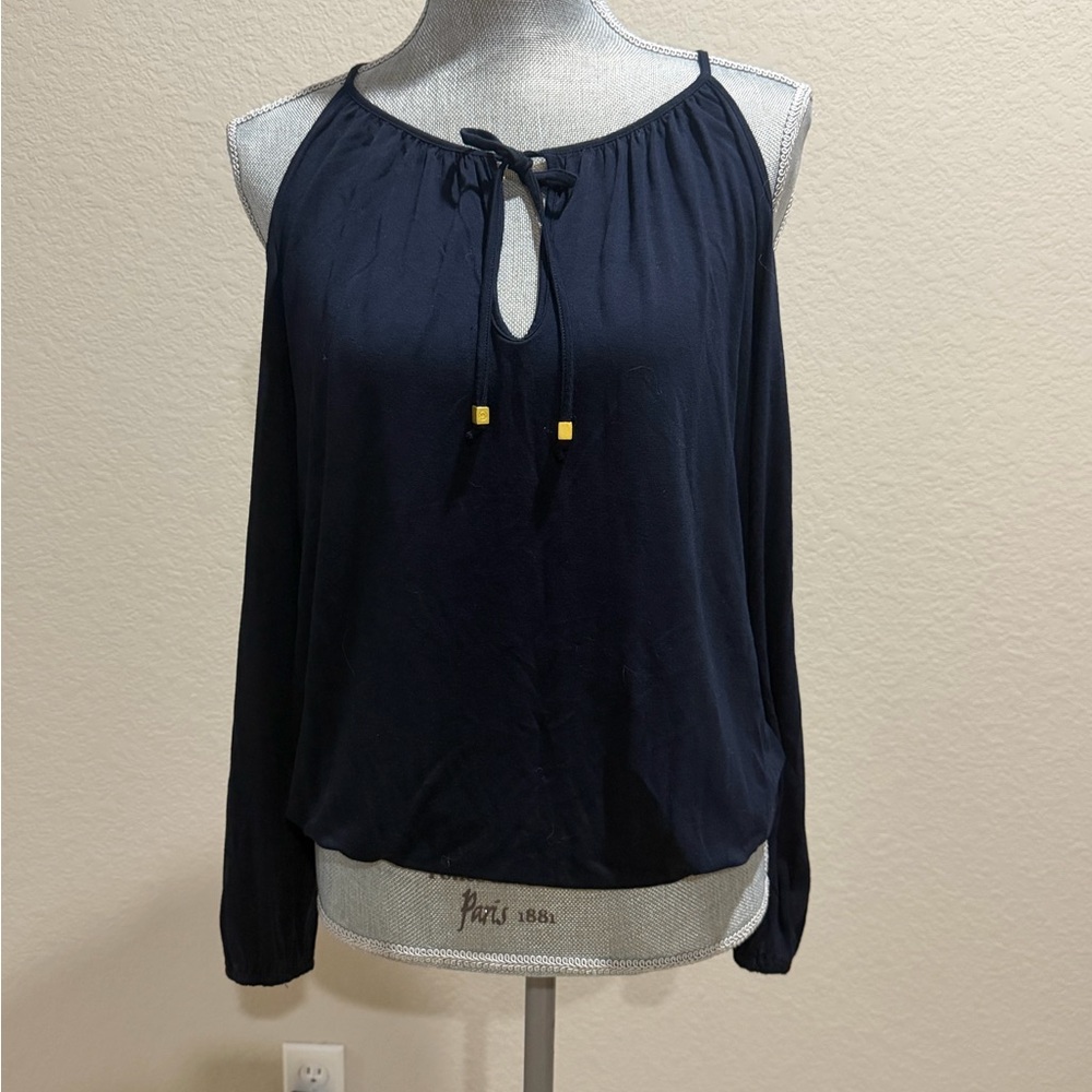 Michael Kors Navy Blouse with Tie-Front